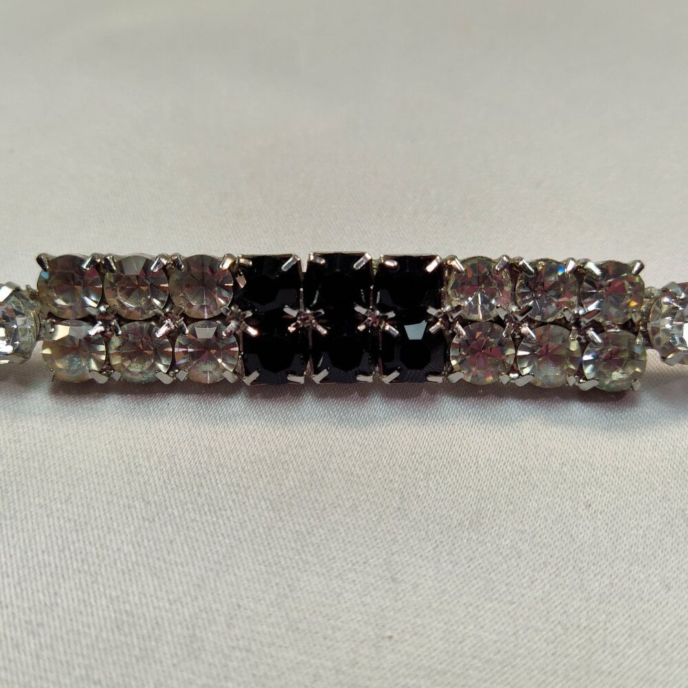 1940's Black and Clear Rhinestone Bar Pin